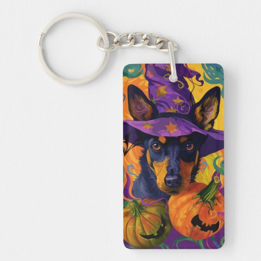 Spooky Australische Kelpie Halloween Pumpkin Sleutelhanger (Voorkant)