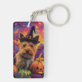 Spooky Australische Terriër Halloween Witch Pumpki Sleutelhanger (achterkant)