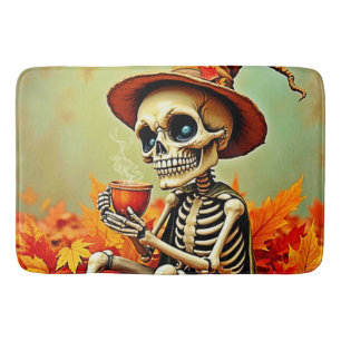 Spooky Autumn Skeleton's koffiepauze ontwerp Badmat
