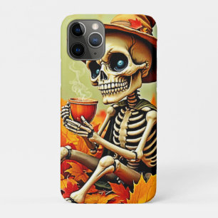 Spooky Autumn Skeleton's koffiepauze ontwerp iPhone 11 Pro Hoesje