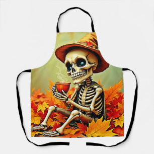Spooky Autumn Skeleton's koffiepauze ontwerp Schort