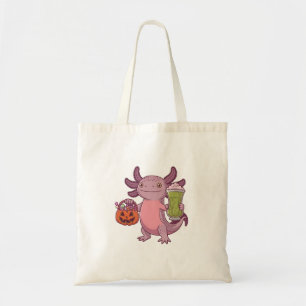 Spooky Axolotl Holding Matcha en trakteer Hallowee Tote Bag