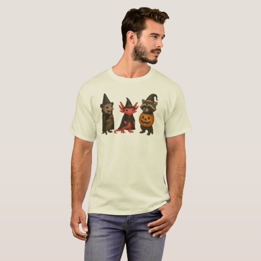 Spooky Axolotl Raccoon Possum | Halloween Creepton T-shirt (Voorkant volledig)