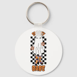 Spooky Babe Vrouw Halloween Ghost Sinaasappel Sleutelhanger