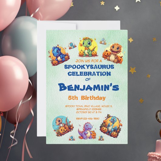 Spooky Baby Dinosaur Theme Kids Verjaardag Hallowe Kaart