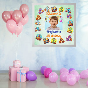 Spooky Baby Dinosaur Theme Kids Verjaardagsfeest Poster