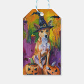 Spooky Basenji Halloween heks en pompoen Cadeaulabel (Achterkant)