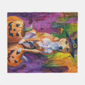 Spooky Basenji Halloween heks en pompoen Fleece Deken (Voorkant (Horizontaal))