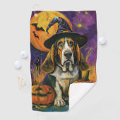 Spooky Basset Hound Halloween Witch and Pumpkin Golfhanddoek (Insitu)