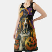 Spooky Basset Hound Halloween Witch and Pumpkin Schort (Insitu)