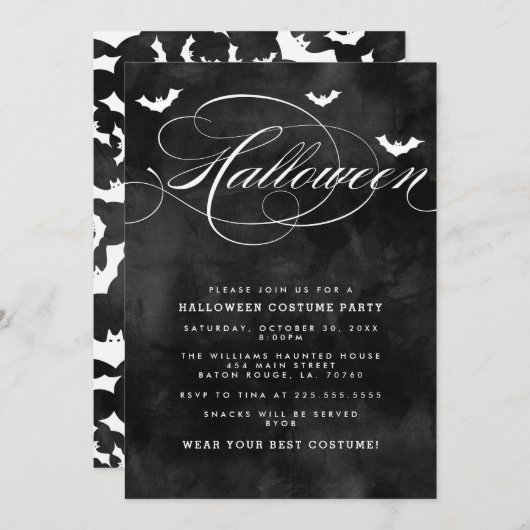 Spooky Bat Halloween Party Invitations Kaart (Voorkant / Achterkant)
