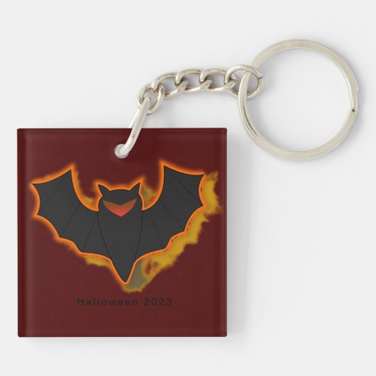 Spooky Bat Halloween Sleutelhanger | Rood thema (Achterkant)