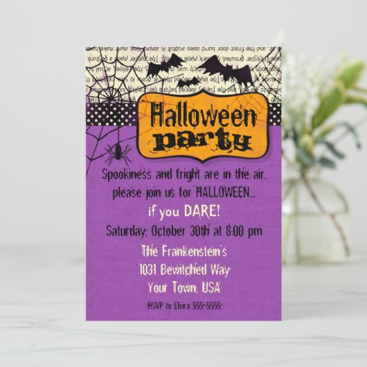 Spooky Bats Halloween Invitation Kaart (Staand voorkant)