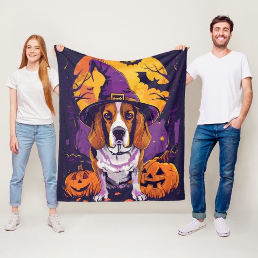 Spooky Beagle Halloween heks en pompoen Fleece Deken (In situ)