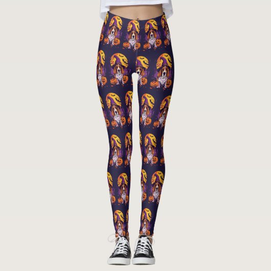 Spooky Beagle Halloween heks en pompoen Leggings (Voorkant)