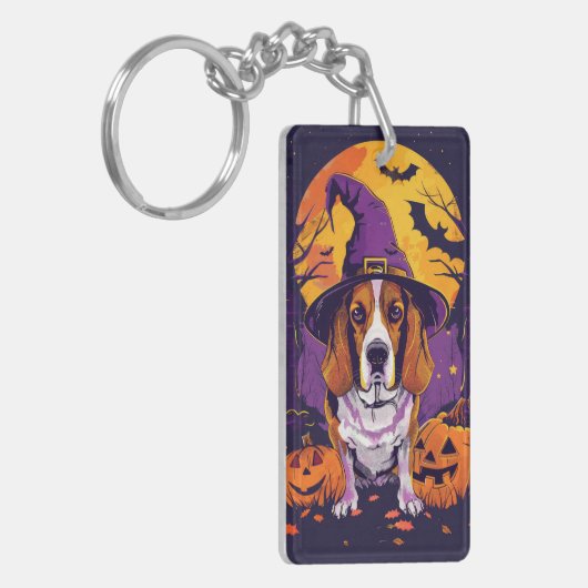 Spooky Beagle Halloween heks en pompoen Sleutelhanger (Voorkant Links)