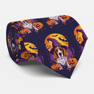 Spooky Beagle Halloween heks en pompoen Stropdas