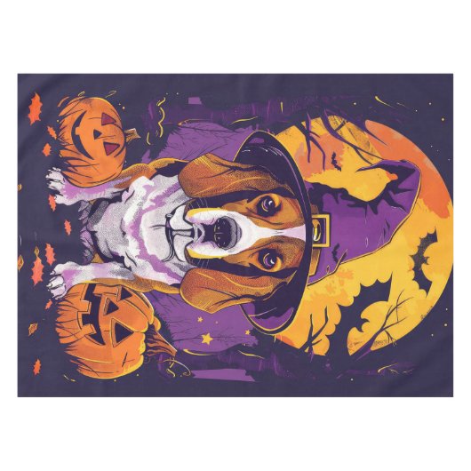 Spooky Beagle Halloween heks en pompoen Tafelkleed (Voorkant (Horizontaal))