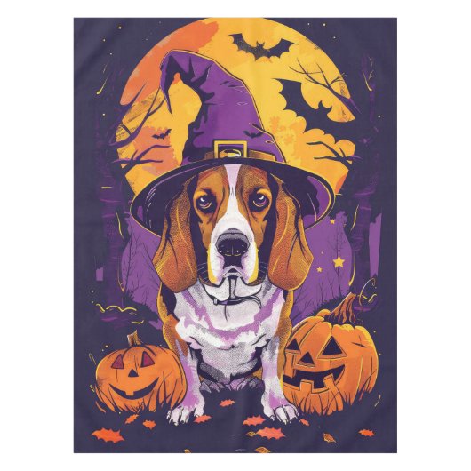 Spooky Beagle Halloween heks en pompoen Tafelkleed (Voorkant)