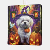 Spooky Bichon Frise Halloween heks en pompoen Keramisch Ornament (Links)