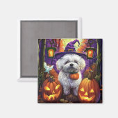 Spooky Bichon Frise Halloween heks en pompoen Magneet (Voorkant / Achterkant)
