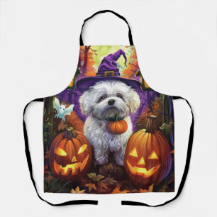 Spooky Bichon Frise Halloween heks en pompoen Schort