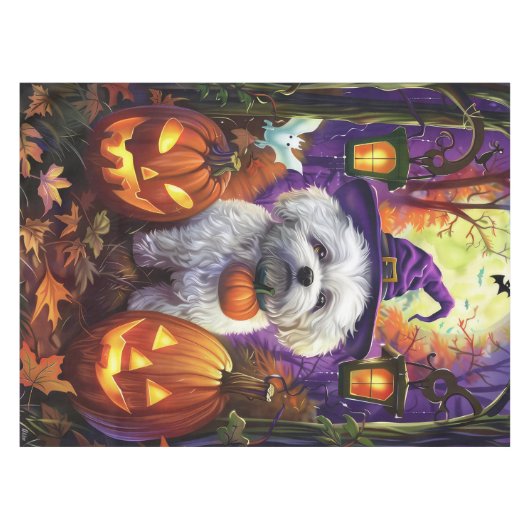 Spooky Bichon Frise Halloween heks en pompoen Tafelkleed (Voorkant (Horizontaal))