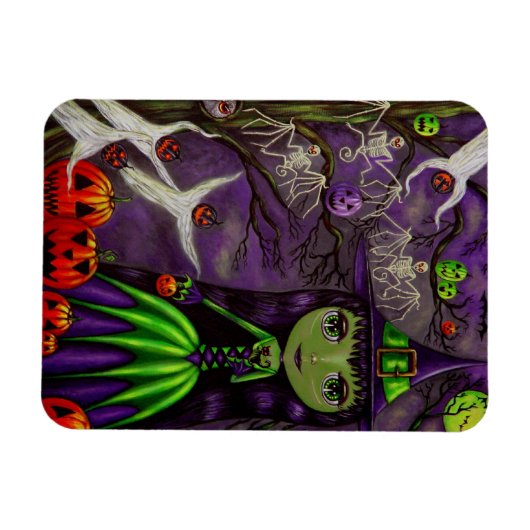 Spooky Big Eye Witch Bat Skeletons Ghosts Booo! Magneet (Horizontaal)