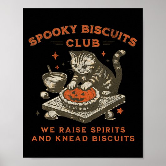 Spooky Biscuits Club Cat, Grappig Halloween Bakken Poster (Voorkant)