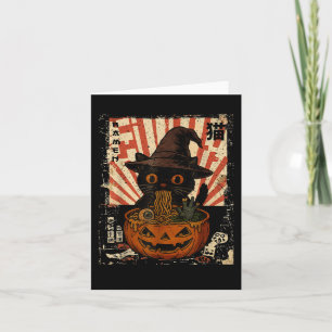 Spooky Black Cat Eating Ramen Japanse Halloween W Kaart