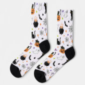 Spooky Black Cat & Ghost Halloween Pattern Socks Sokken (Links)