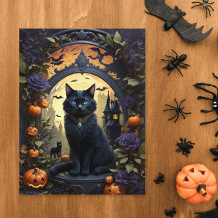 Spooky Black Cat Gothic Halloween Briefkaart