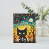 Spooky Black Cat Halloween Briefkaart (Staand voorkant)