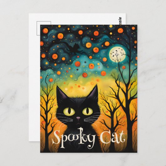 Spooky Black Cat Halloween Briefkaart (Voorkant / Achterkant)