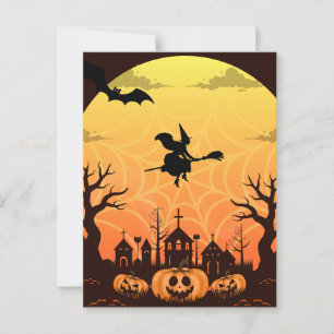 Spooky Black Cat Halloween Design – Modern Minimal Briefkaart