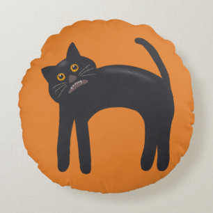 Spooky Black Cat   Halloween die je aanpast Rond Kussen
