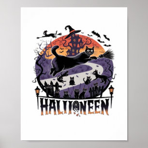 Spooky Black Cat Halloween Night - Haunted Poster