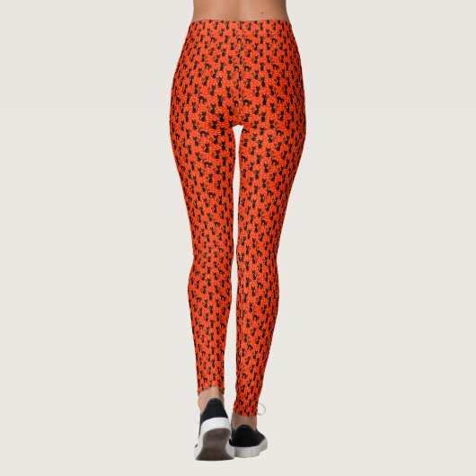 Spooky Black Cat Halloween Orange Bats Leggings (Achterkant)
