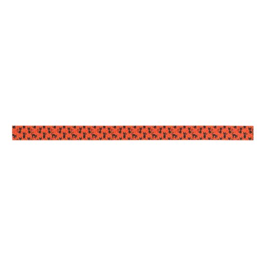 Spooky Black Cat Halloween Oranje vleermuizen Grosgrain Lint (Voorkant)