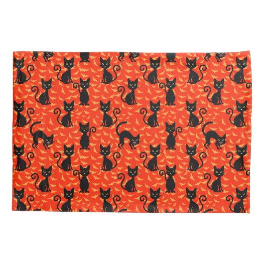 Spooky Black Cat Halloween Oranje vleermuizen Kussensloop (Achterkant)