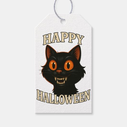 Spooky Black Cat Halloween Party Cadeaulabel (Voorkant)