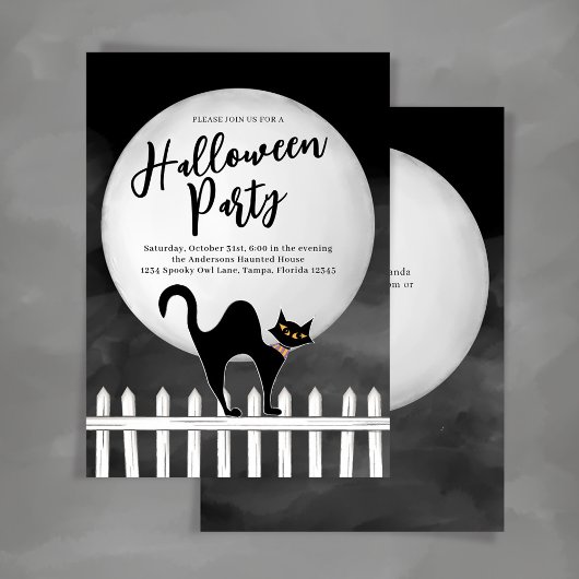 Spooky Black Cat Halloween Party Custom Kaart