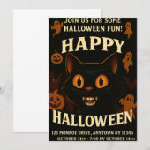 Spooky Black Cat Halloween Party Kaart (Voorkant / Achterkant)