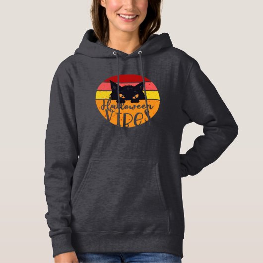 Spooky Black Cat Halloween Vibes Vriendin Hoodie (Voorkant)