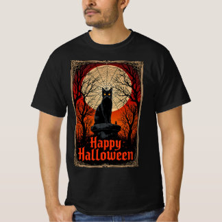 Spooky Black Cat Happy Halloween Gothic T-shirt