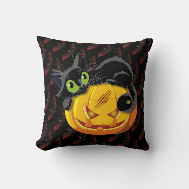Spooky Black Cat Kussen (Voorkant)