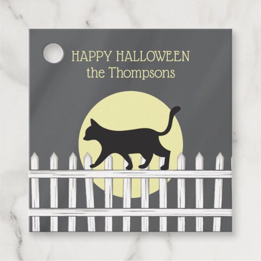 Spooky Black Cat op Picket Fence Bedankjes Labels (Voorkant)