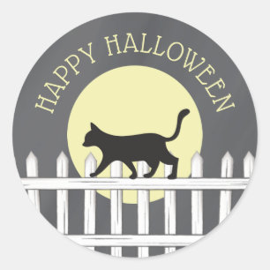 Spooky Black Cat op Picket Fence Ronde Sticker