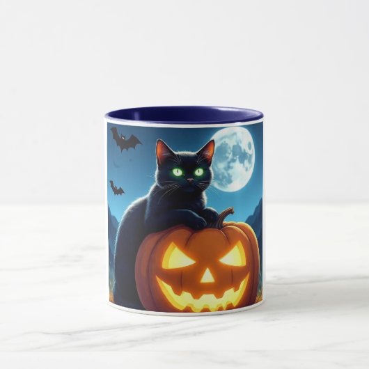 Spooky Black Cat op Pumpkin Halloween Mok (Midden)