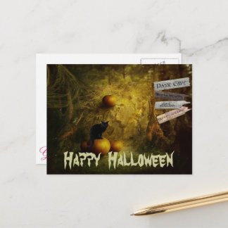 Spooky Black Cat, Pumpkin Halloween Briefkaart